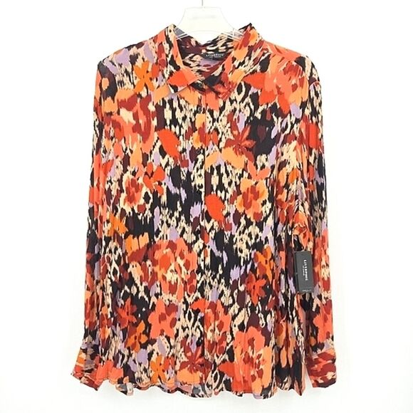Liverpool Los Angeles 2X Button Up Down Shirt Orange Floral Office Work Business - Picture 2 of 7